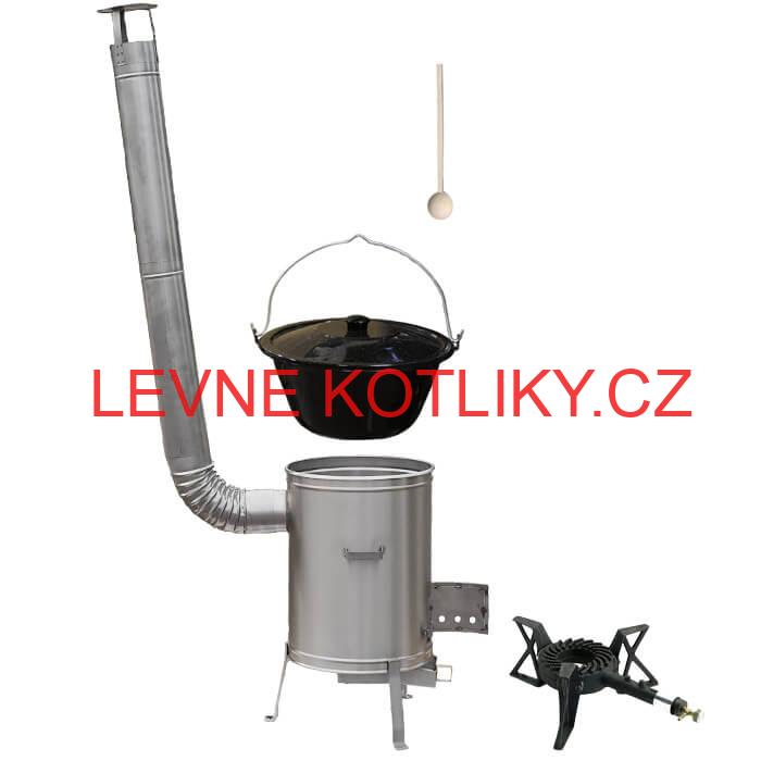 Smaltovaný kotlík 20 L (1,2 mm) + nerezová kotlina 42 cm + litinový hořák 7 kW, vařečka LUX