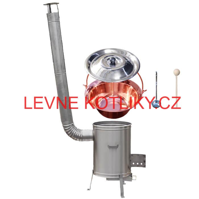 Měděný kotlík 14 L (1,2 mm) + nerezová kotlina 36 cm + vařečka a naběračka LUX