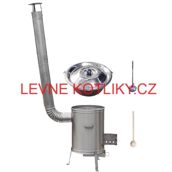 Nerezový kotlík 15 L (1,5 mm) + nerezová kotlina 36 cm + vařečka a naběračka LUX