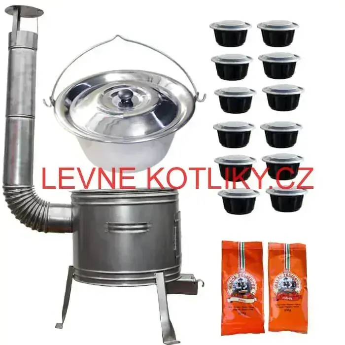 Nerezový kotlík 22 L (0,8 mm) INOX + nerezová kotlina 42 cm TOPLUX + misky 12 ks + 2 x pepř na guláš 100 g