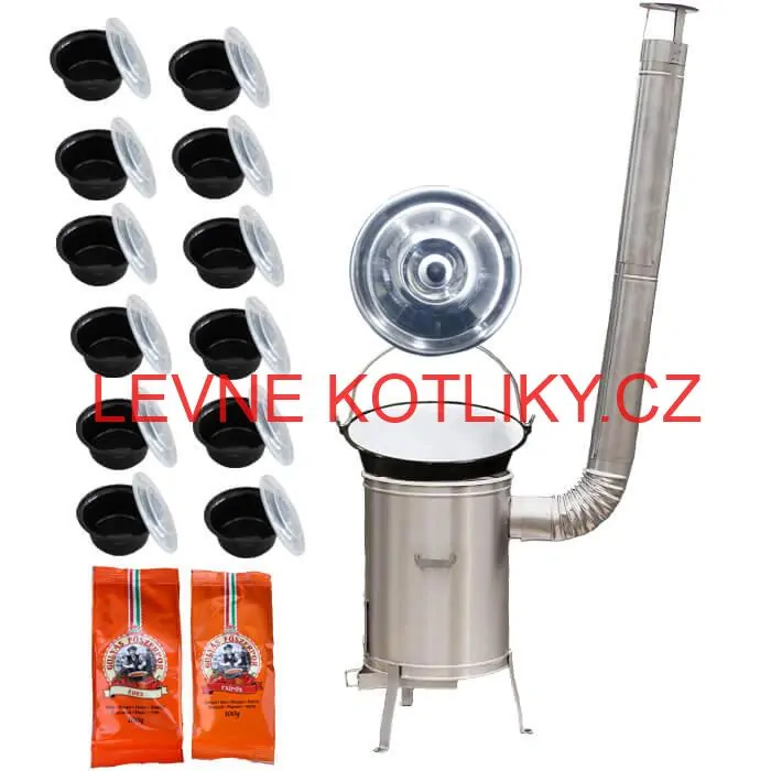 Smaltovaný kotlík 22 L (1,2 mm) + nerezová kotlina 42 cm LUX + misky 12 ks + 2 x pepř na guláš 100 g