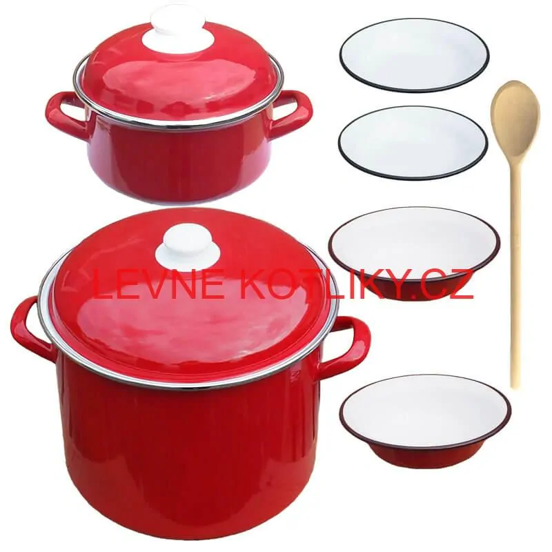 Smaltovaný hrnec s poklicí 4 l + Smaltovaný kastrol s poklicí 2 L + talíře Classic
