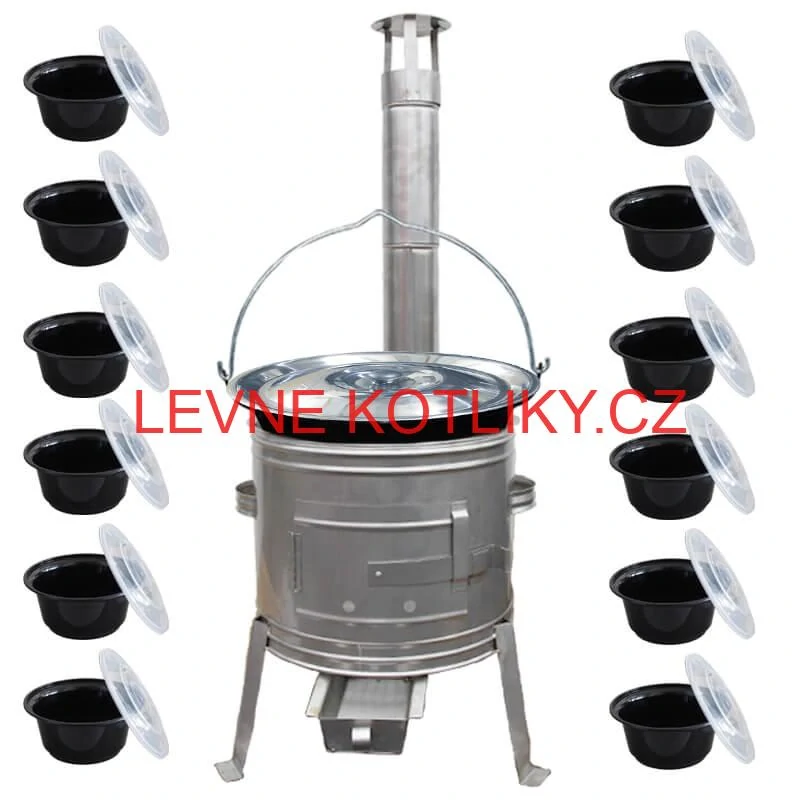 Smaltovaný kotlík 25 L + Nerezová kotlina 42 INOX + misky 12 ks