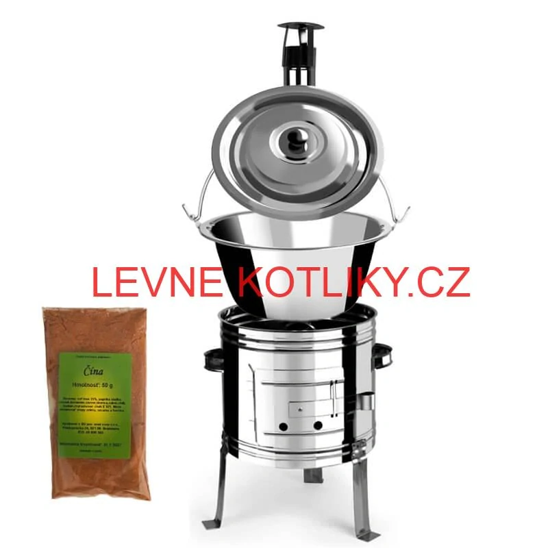 Nerezový kotlík 10 L (0,8 mm) + nerezová kotlina 31 INOX + Wok + koření 50 g
