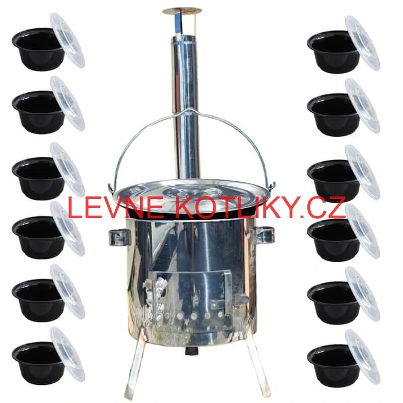 Smaltovaný kotlík 13 L + nerezová kotlina 36 INOX LUSTRO + misky 12 ks