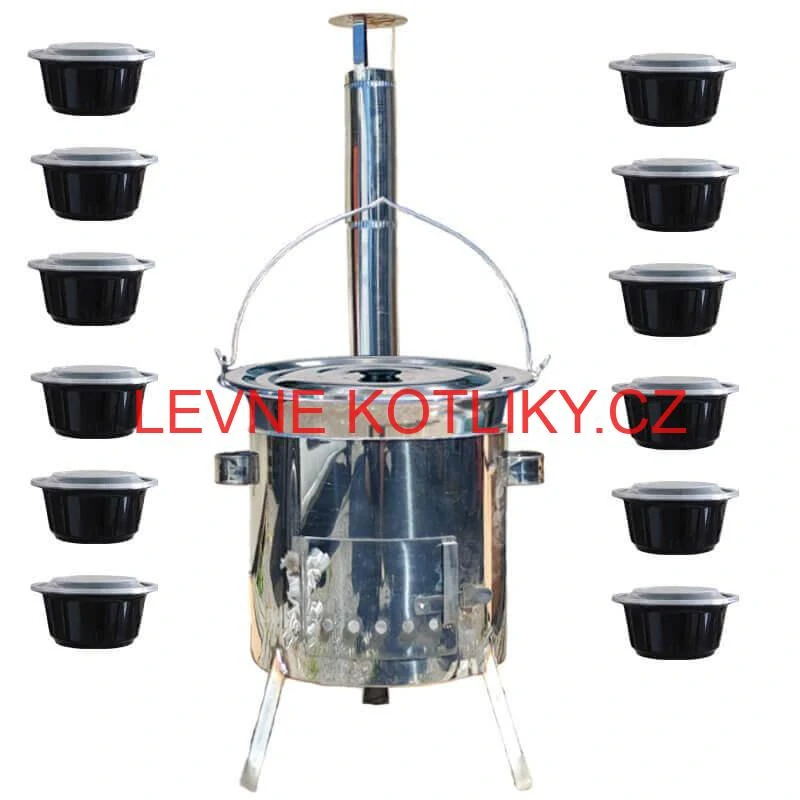 Nerezový kotlík 14 L (0,8 mm) INOX + Nerezová kotlina 36 INOX LUSTRO + misky 12 ks