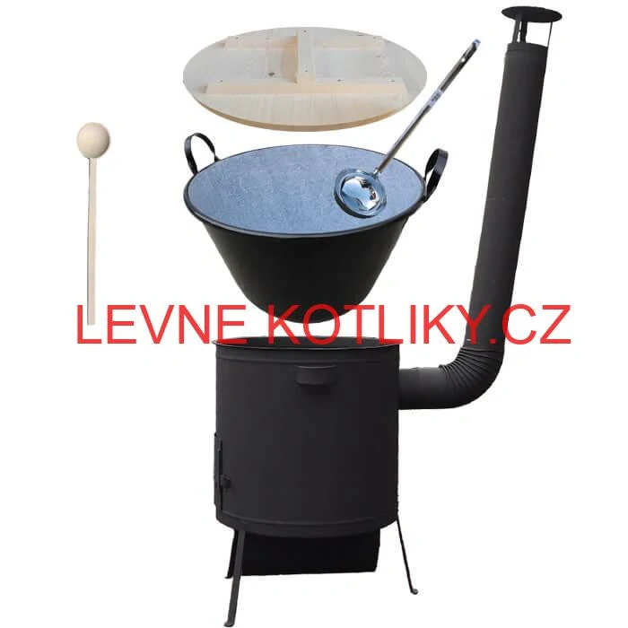 Smaltovaný kotel 100 L + žáruvzdorná kotlina 42 PLUS 600 4 MM + vařečka a naběračka BIG PARTY