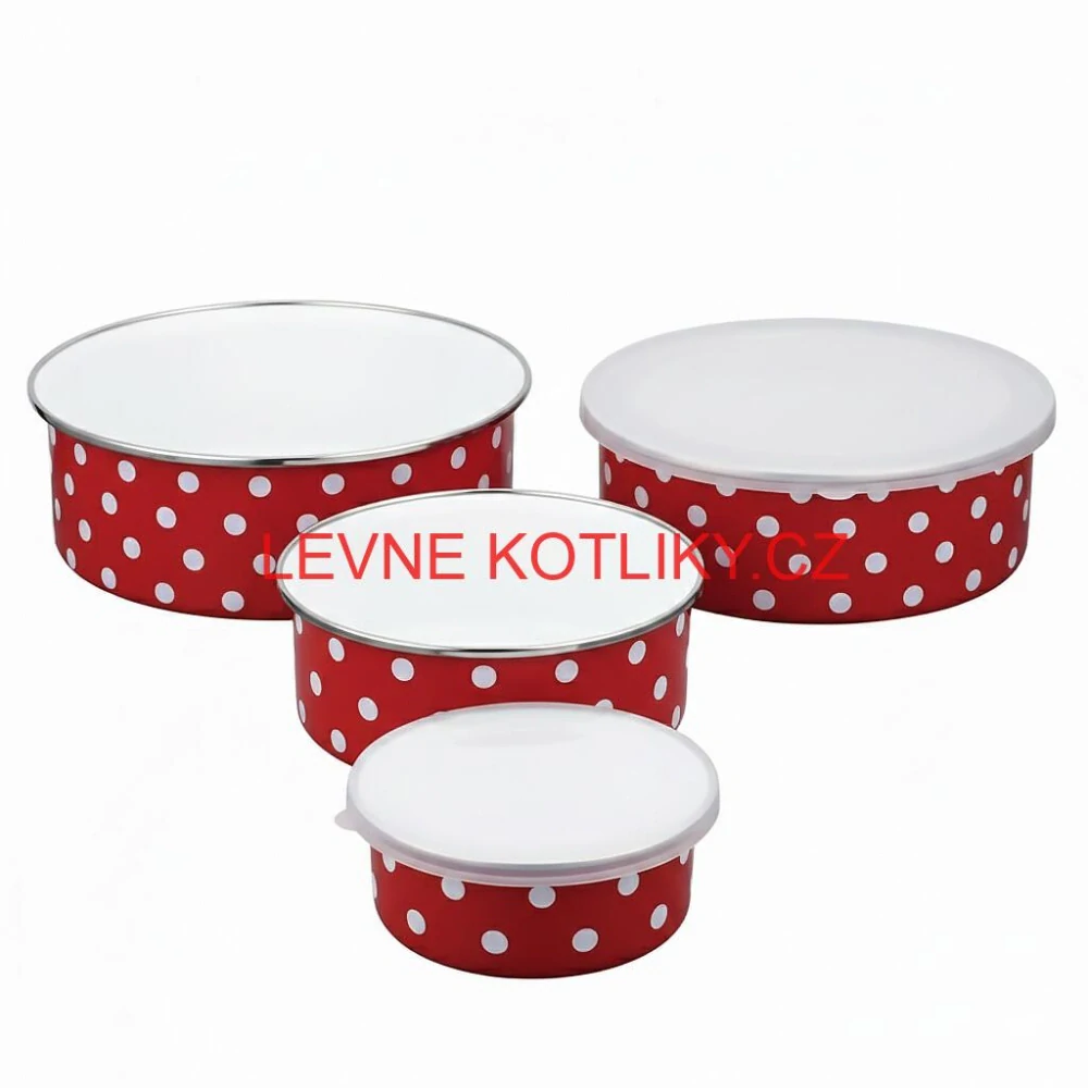 Smaltovaná sada 5 úložných dóz s tečkami
