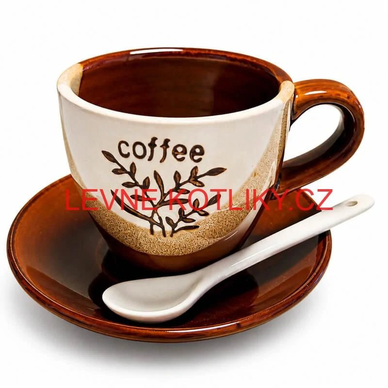 Keramický hrnek na kávu 100 ml s podšálkem a lžičkou COFFEE 1 ks