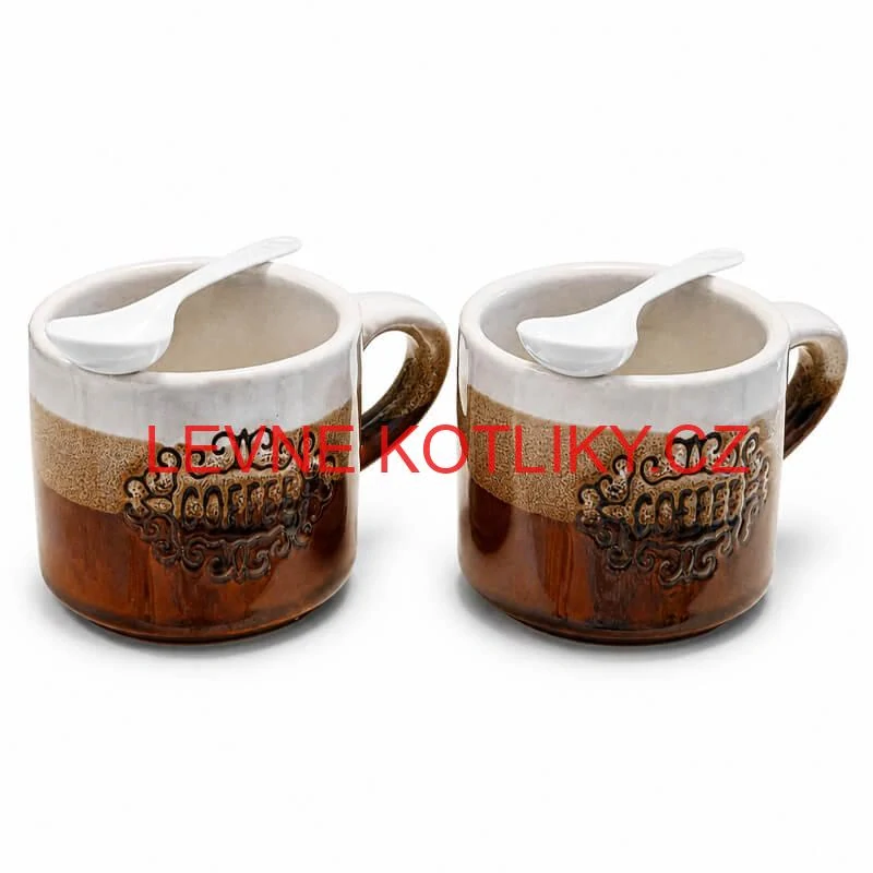 Keramické hrnky na kávu 150 ml COFFEE s lžičkami 2 ks
