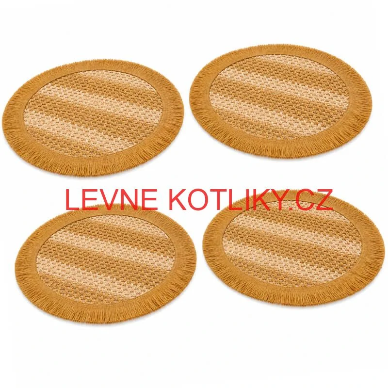 Kulaté přírodní podložky pod talíř se třásněmi 37 cm, 4 ks