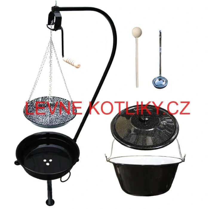 Smaltovaný kotlík 30 L (1,2 mm) + smaltovaná pánev + přenosné ohniště