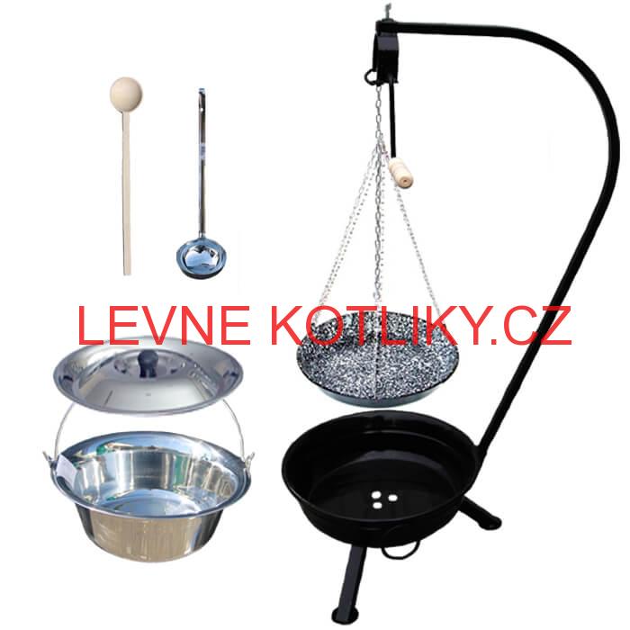 Nerezový kotlík 10 L (0,8 mm) + smaltovaná pánev a prenosne ohniště