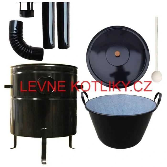 Zabijačkový smaltovaný kotel 80 L + kovová kotlina 58 cm + kouřovod