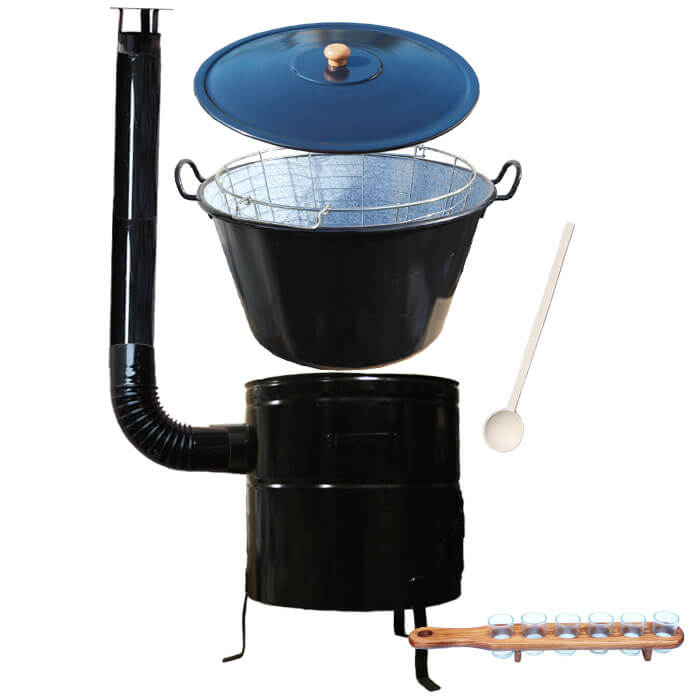 Zabijačkový smaltovaný kotel 70 L + kovová kotlina 56 cm + koš do kotle