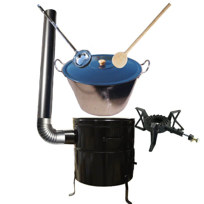 Zabijačkový nerezový kotel 100 L + kovová kotlina 60 cm + litinový hořák