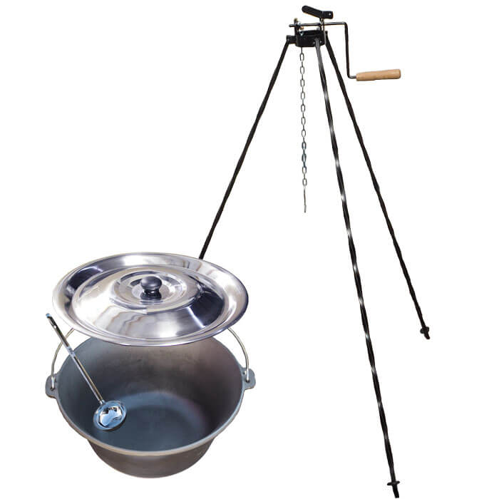 Litinový kotlík 10,8 L + stojan s kladkou VAR