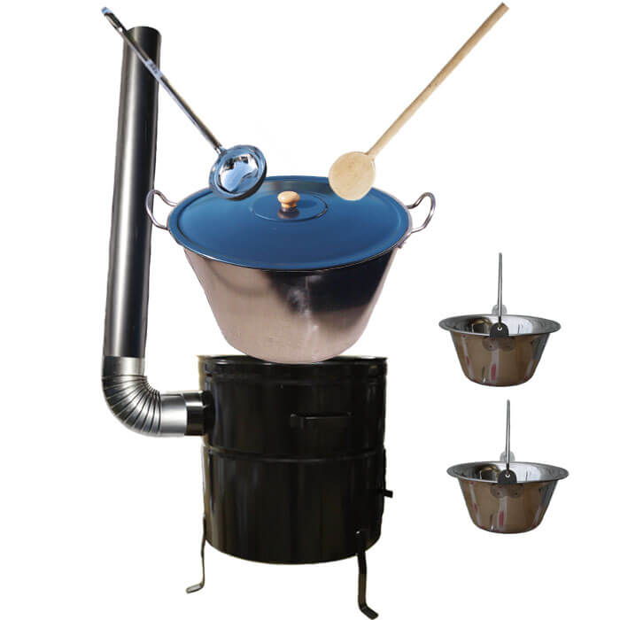 Zabijačkový nerezový kotel 80 L, kovová kotlina 58 cm, smaltovaná poklice + 2 servírovací nerezové kotlíky zdarma