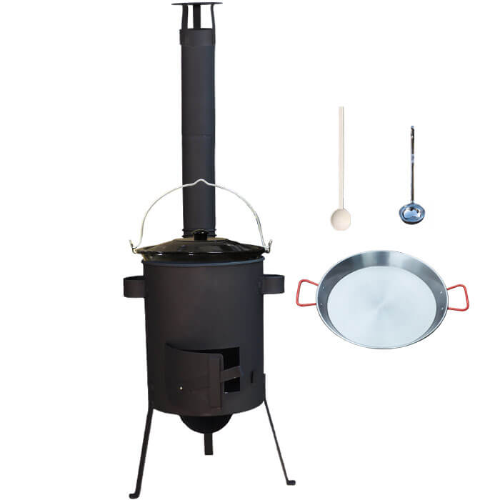 Smaltovaný kotlík 20 L + Paella ocelová pánev 46 cm + žáruvzdorná kotlina 42 PLUS 600 4 MM