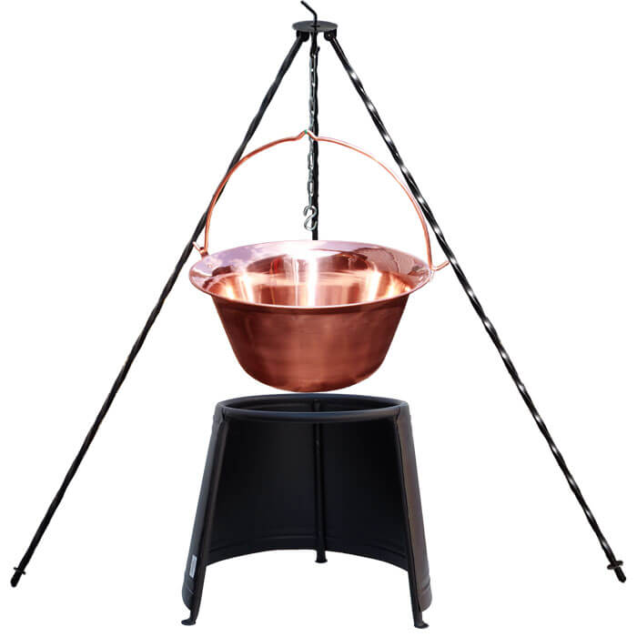 Měděný kotlík 10 L (1,2 mm) + chránič plamene 37 cm + trojnožka 1,2 m