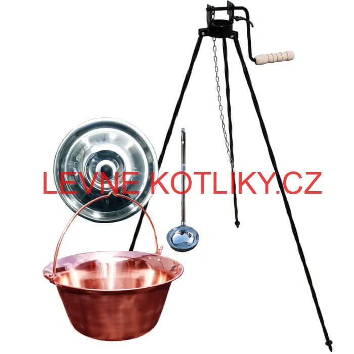 Měděný kotlík 10 L (1,2 mm) + poklice + stojan s kladkou VAR