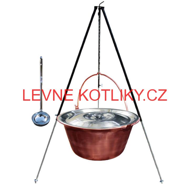 Měděný kotlík 30 L s poklicí + teleskopický stojan
