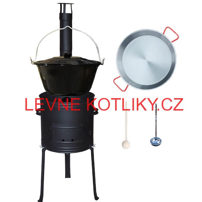 Smaltovaný kotlík 13 L (1,2 mm) + Paella pánev 38 cm + kotlina s vysokými nožičkami 36 cm, žáruvzdorná barva Plus 700