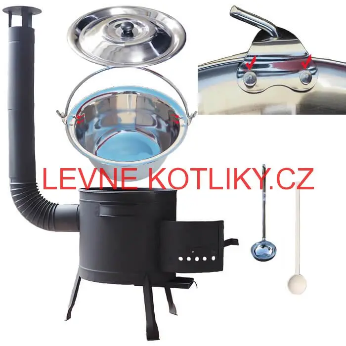 Nerezový kotlík 15 L (0,8 mm) zesílený s nýty INOX + nízká žáruvzdorná kotlina 36 cm PLUS 600
