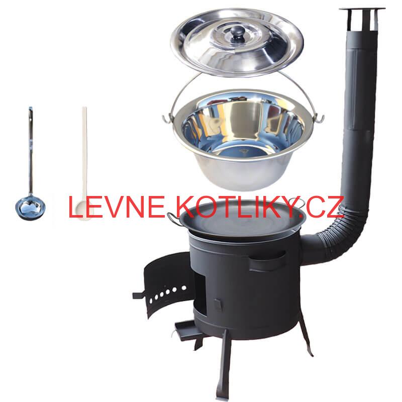 Nerezový kotlík 20 L (1,2 mm) + železná pánev 46 cm WOK + nízká žáruvzdorná kotlina 42 cm PLUS 600