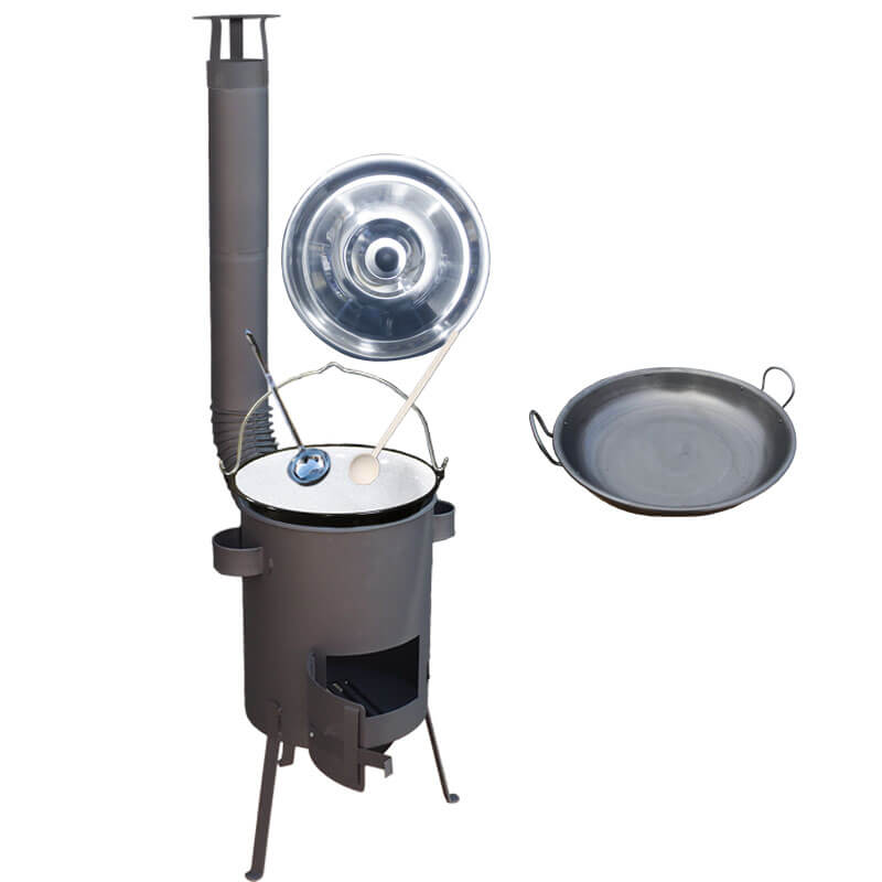 Smaltovaný kotlík 25 L (1,2 mm) + železná pánev 46 cm WOK + žáruvzdorná kotlina 36 PLUS 600 4 MM