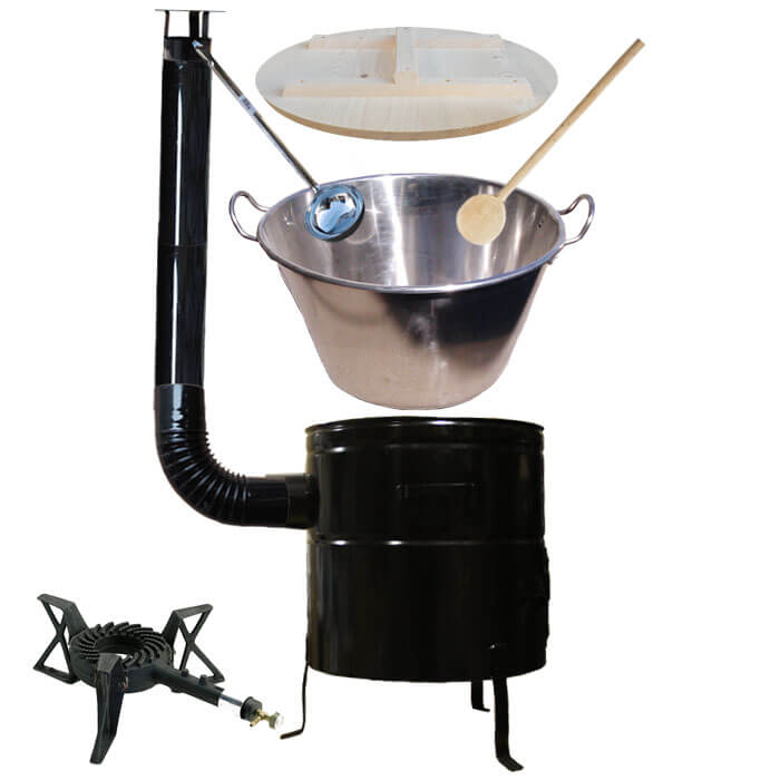 Zabijačkový nerezový kotel 100 L + kovová kotlina 60 cm + litinový hořák