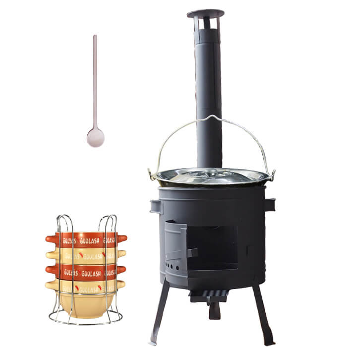 Smaltovaný kotlík 25 L (1,2 mm) + misky na guláš 4 ks + nízká žáruvzdorná kotlina 42 PLUS 600