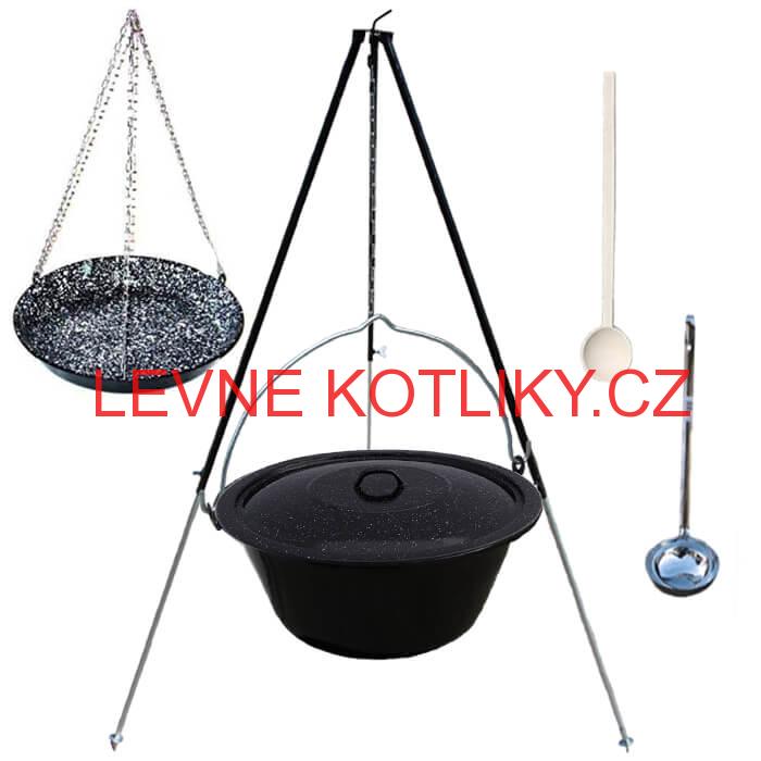 Smaltovaný kotlík 30 L + pánev na grilování + teleskopická trojnožka
