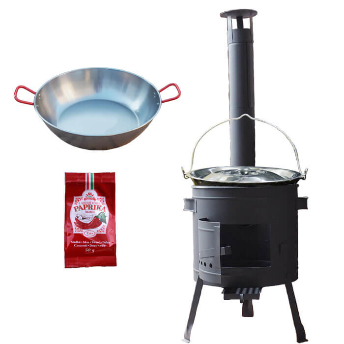 Smaltovaný kotlík 22 L + Pánev PAELLA (WOK) 45 cm + sladká paprika 50 g + nízká kotlina 42 PLUS 600