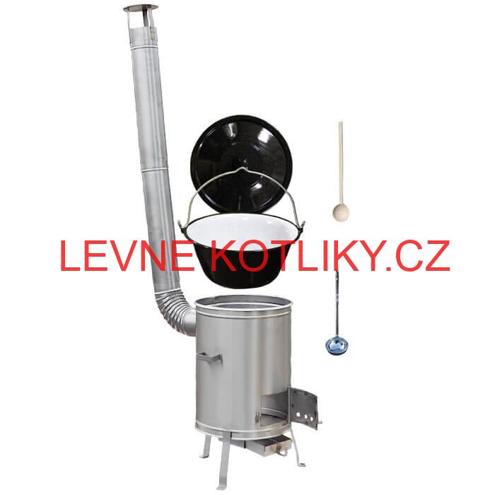Smaltovaný kotlík 13 L (1,2 mm) + nerezová kotlina 36 cm + vařečka a naběračka LUX