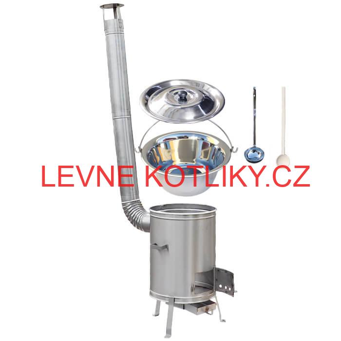 Nerezový kotlík 22 L (0,8 mm) + nerezová kotlina 42 cm + vařečka a naběračka LUX
