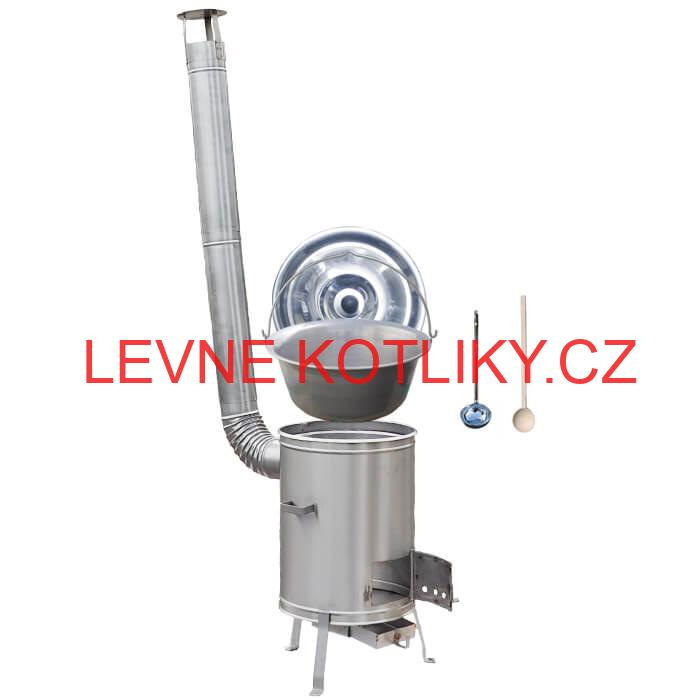 Nerezový kotlík 15 L (1,5 mm) + nerezová kotlina 36 cm + vařečka a naběračka LUX