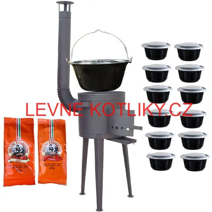 Smaltovaný kotlík 22 L (1,2 mm) + vysoká žáruvzdorná kotlina 42 cm PLUS 600 + misky 12 ks + 2 x pepř na guláš 100 g