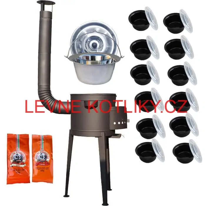 Nerezový kotlík 22 L (0,8 mm) INOX + vysoká žáruvzdorná kotlina 42 cm PLUS 600 + misky 12 ks + 2 x pepř na guláš 100 g