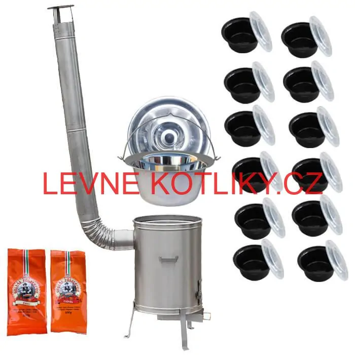 Nerezový kotlík 22 L (0,8 mm) INOX + nerezová kotlina 42 cm LUX + misky 12 ks + 2 x pepř na guláš 100 g