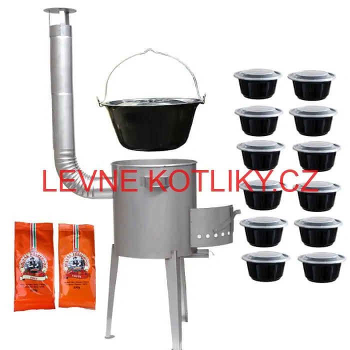 Smaltovaný kotlík 22 L (1,2 mm) + nerezová kotlina 42 cm LUXUS + misky 12 ks + 2 x pepř na guláš 100 g