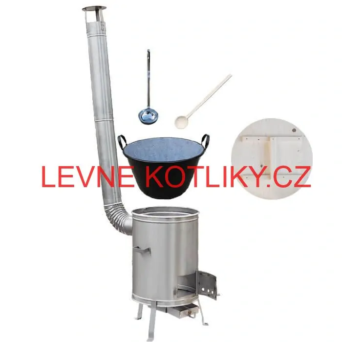 Zabijačkový smaltovaný kotel 100 L + nerezová kotlina (1,5 mm) 60 cm LUX + vařečka a naběračka