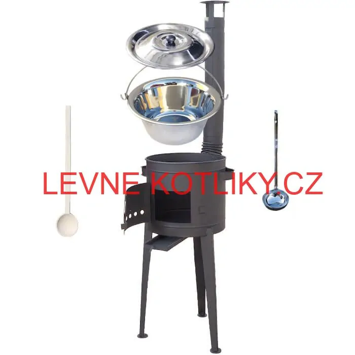 Nerezový kotlík 20 L (1,2 mm) INOX + vysoká žáruvzdorná kotlina (2,0 mm) HODO 42 cm PLUS 600 + vařečka + naběračka