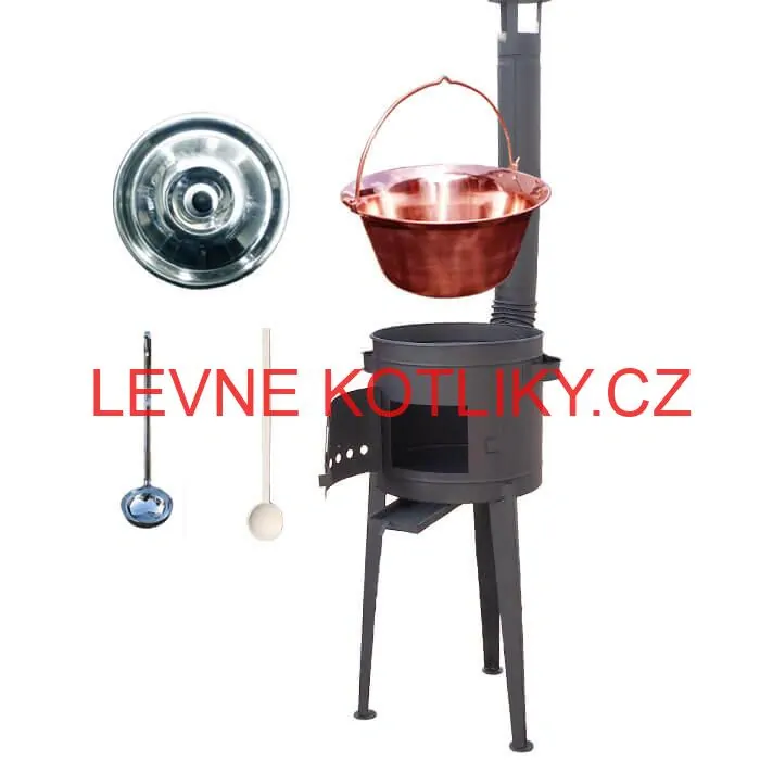 Měděný kotlík 20 L (1,2 mm) + vysoká žáruvzdorná kotlina (1,5 mm) HODO 42 cm PLUS 600 + vařečka + naběračka