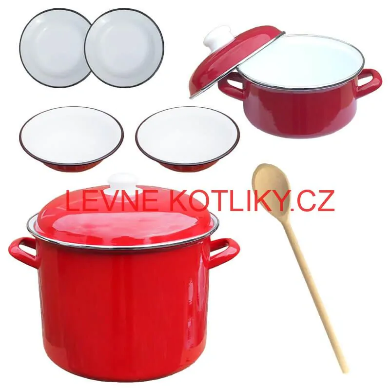 Smaltovaný hrnec s poklicí 5,2 l + smaltovaný kastrol s poklicí 3 L + talíře Classic