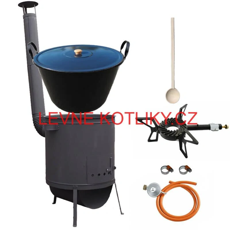 Smaltovaný kotel 60 L na zabijačku + žáruvzdorná kotlina 53 PLUS 600 4 MM + hořák 7,5 kW + vařečka