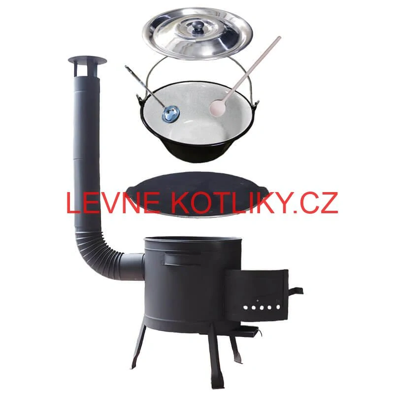 Smaltovaný kotlík 22 L + litinová pánev 45 cm + nízká žáruvzdorná kotlina 42 cm PLUS 600