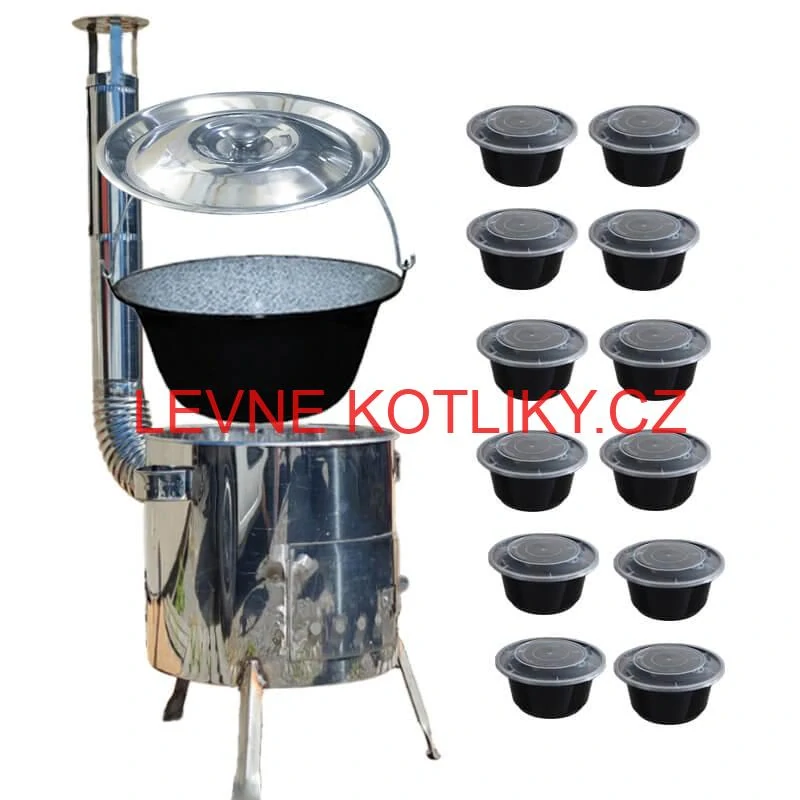 Smaltovaný kotlík 13 L + nerezová kotlina 36 INOX LUSTRO + misky 12 ks