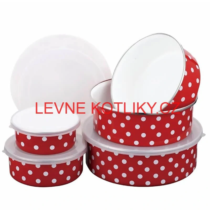 Smaltovaná sada 5 úložných dóz s tečkami