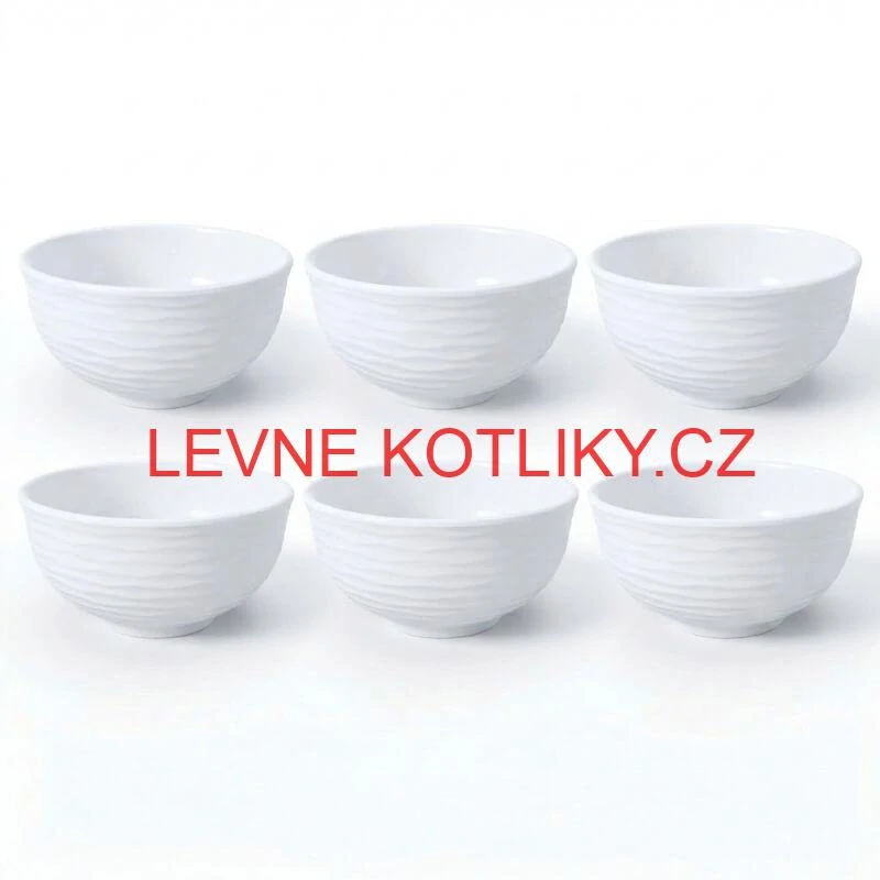 Sada 6 ks: Prémiové bílé misky s kamennou strukturou (750 ml)